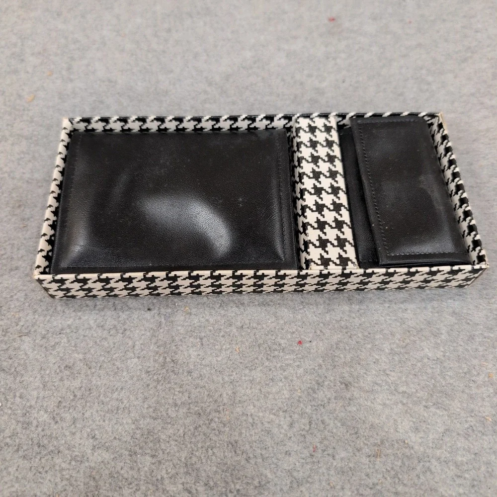 Vintage Mens Wallet and Key Case Gift Set Black Tan Houndstooth Box VG+